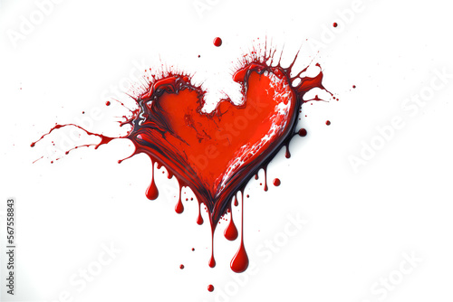 Red Bloody heart isolated on white background. Ai generated.