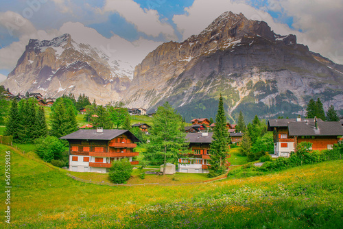 Grindelwald alpine village near Interlaken in the canton of Bern, Swiss alps