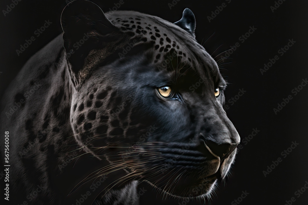 Close up of a black panther on a dark background. Generative AI