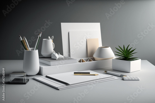 modern white desk study minimalist  generative ai