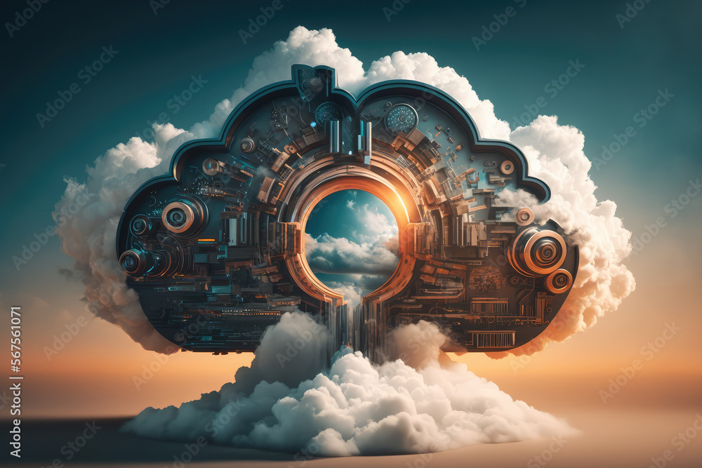 Visual representation of cloud computing with a futuristic twist, generative ai