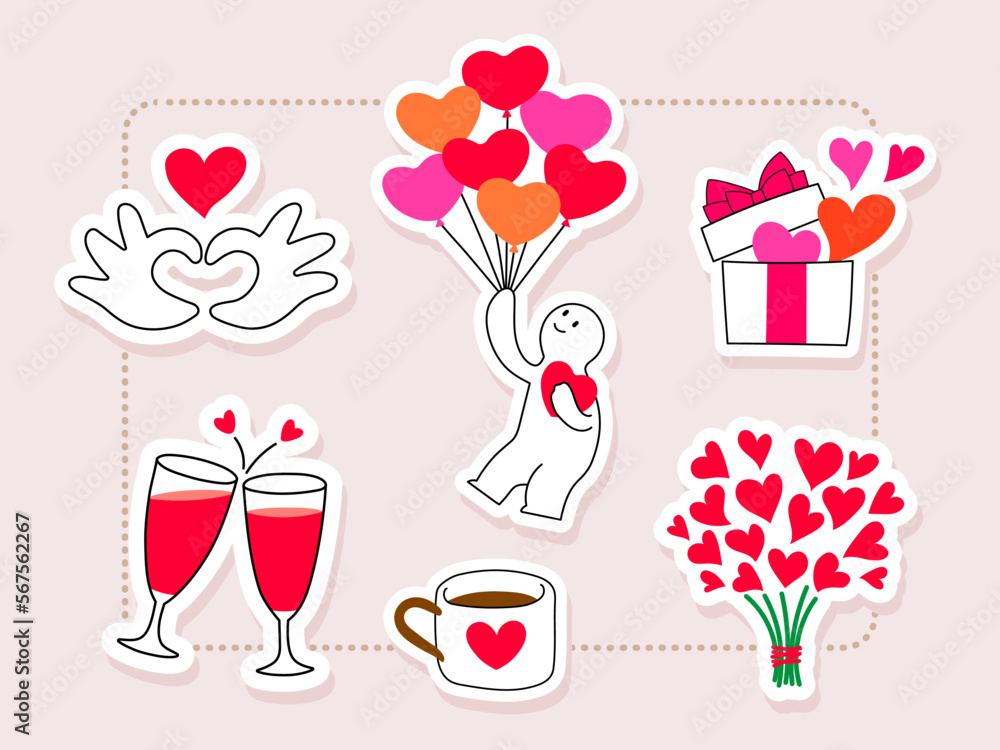 Love theme stickers set for lovers and valentine's day