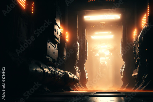 Wallpaper Mural Science fiction space scene sci-fi_render spaceship with neon lights background created with a generative AI technology Torontodigital.ca