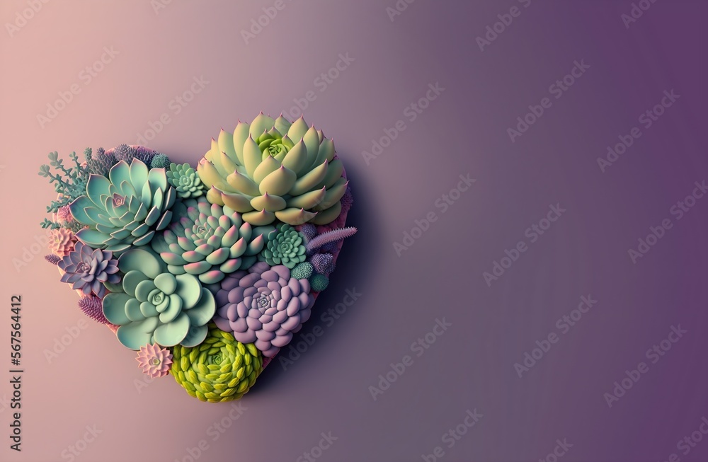 Fondo morado con plantas suculentas en forma de corazón, crasas, día de los  enamorados, San Valentín. Generado por tecnología IA Stock Illustration |  Adobe Stock