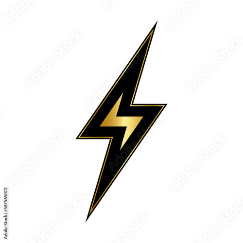 Gold lightning bolt icon. Lightning bolt sign design. Abstract electricity icon. Electric voltage and energy charge. Vector illustration isolated on white background.