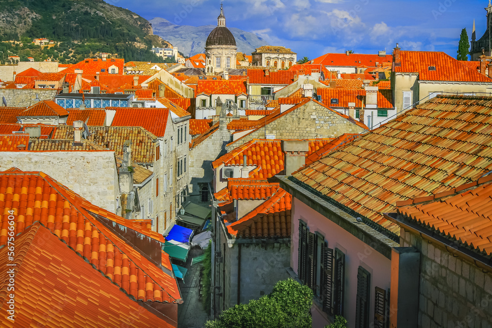 Dubrobvik old town, turquoise adriatic beach in Dalmatia, Croatia