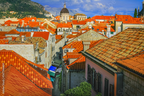 Obraz na płótnie Dubrobvik old town, turquoise adriatic beach in Dalmatia, Croatia w salonie
