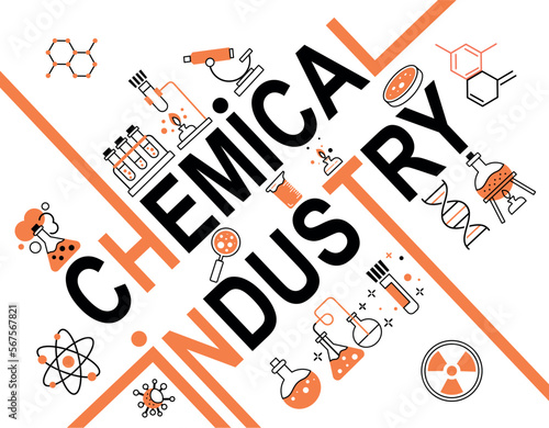 Chemical industry line banner. Graphic element for website. Test tubes with substances, reagents. Experiments in laboratory, chemistry and biology. Drug development. Cartoon flat vector illustration