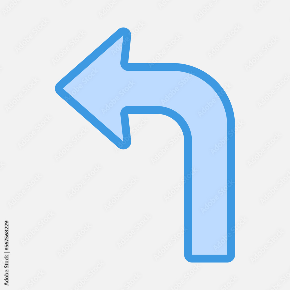 Turn left arrow icon vector illustration in blue style, use for website mobile app presentation Turn left arrow icon vector illustration in blue style, use for website mobile app presentation