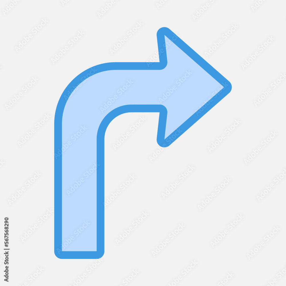 Turn right arrow icon vector illustration in blue style, use for website mobile app presentation Turn right arrow icon vector illustration in blue style, use for website mobile app presentation