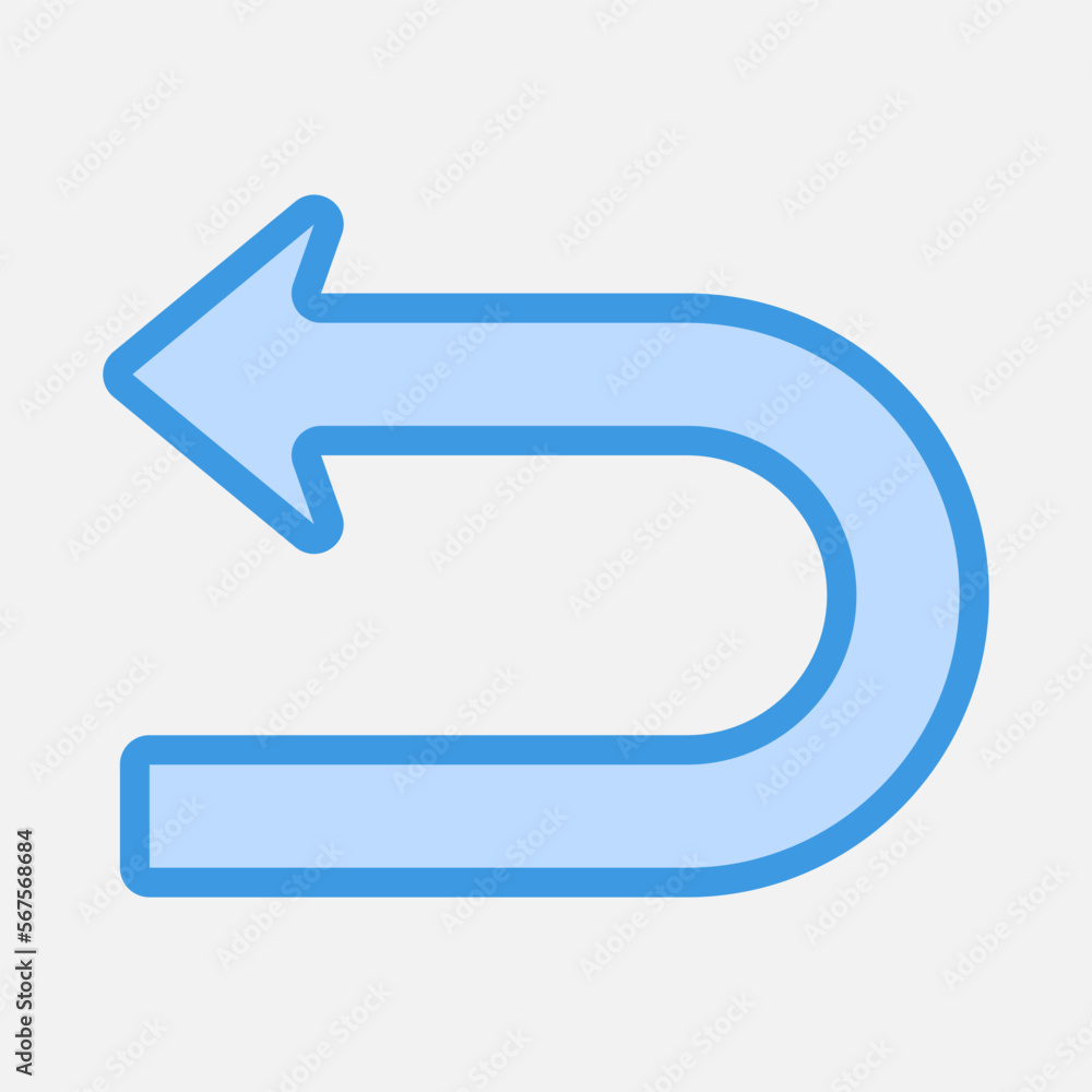 Turn left arrow icon vector illustration in blue style, use for website mobile app presentation Turn left arrow icon vector illustration in blue style, use for website mobile app presentation