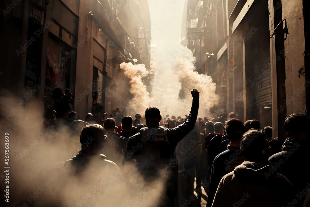 Fototapeta premium Strikes, Demonstrations and protests. Activists protesting on streets. Generated by AI