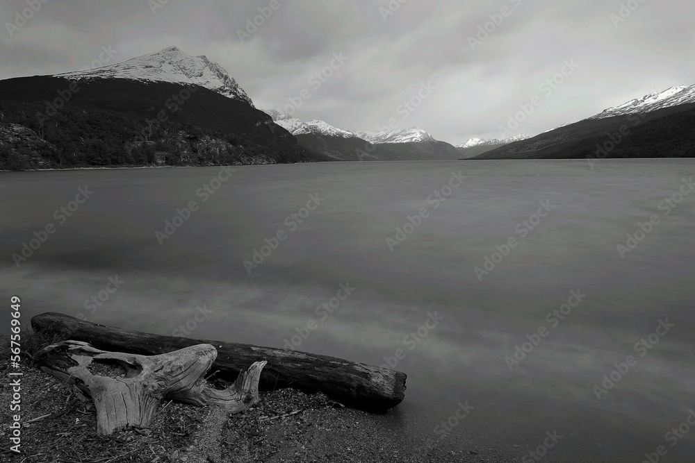 Melting frozen lake, Andes landscape in Tierra Del fuego, Ushuaia, Argentina