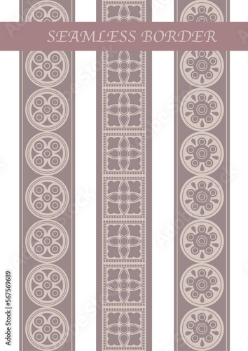 Set nahtlose geometrische Borte, dekoratives Element für Designmaterial, Gestaltungselement, Vektor-Illustration, Endlose Borte, Verzierung