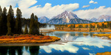 Yellowstone National Park lake with mountains by generative AI