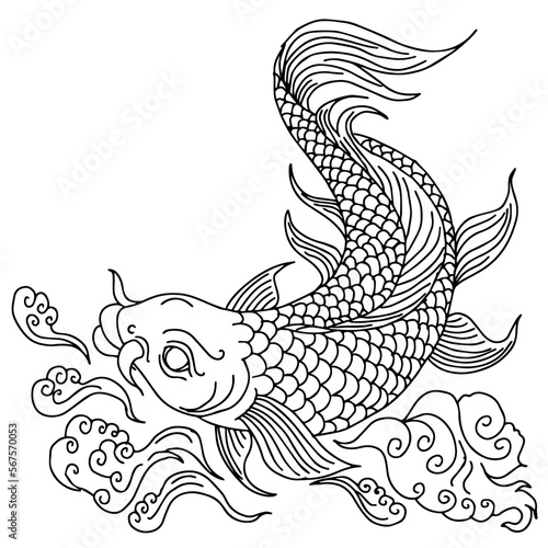 design illustration outline asian gold fish