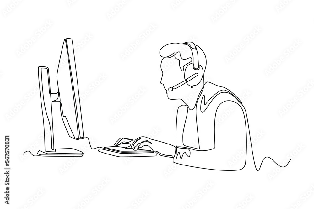 Premium Vector  Man playing online game on mobile phone continuous one  line illustration