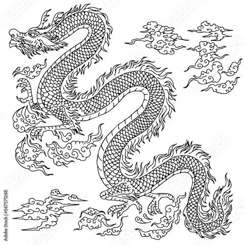 design illustration outline dragon asian