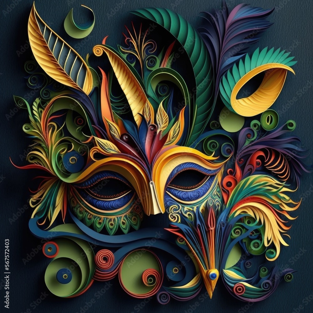 Brazilian carnival party mask quilling Generative AI Brazilian carnival party mask quilling Generative AI