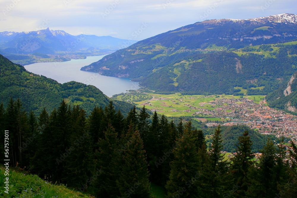 Interlaken an Thun Lake from above Schynige Platte, Swiss alps, Bernese oberland