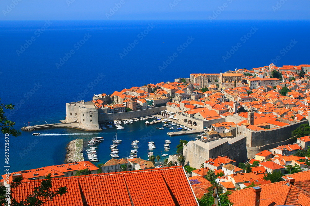 Dubrobvik old town, turquoise adriatic beach in Dalmatia, Croatia