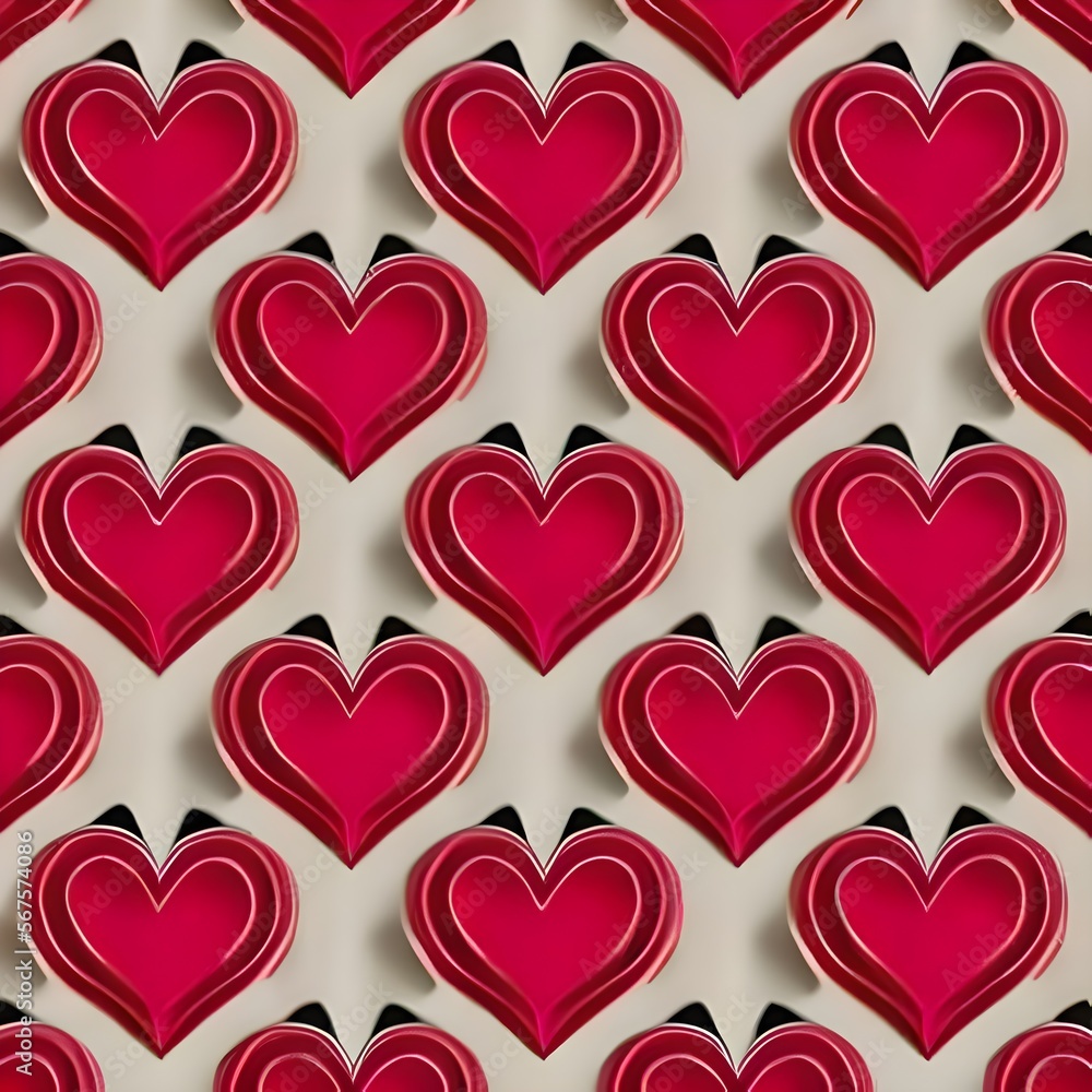 Folded paper-inspired red love heart repeating pattern- Imperfect shape. Generative AI
