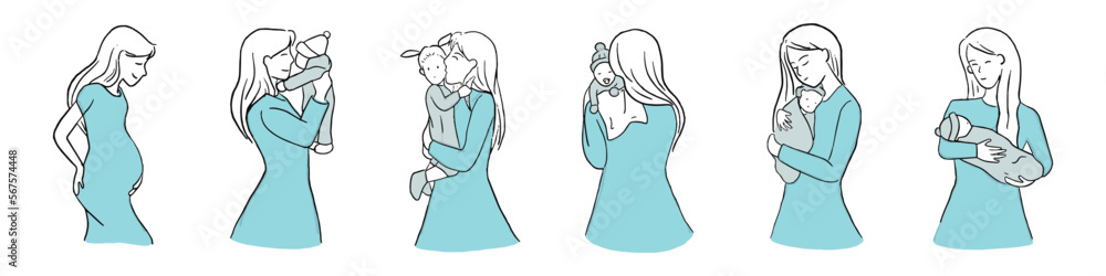 set of cute mother and newborn baby, child. full of love and care. Mom and child embracing each other. isolated vector flat illustration. set of cute mother and newborn baby, child. full of love and care. Mom and child embracing each other. isolated vector flat illustration.
