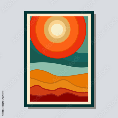 landscape art boho vector template. flat abstract background bohemian graphic print illustration in contemporary style.