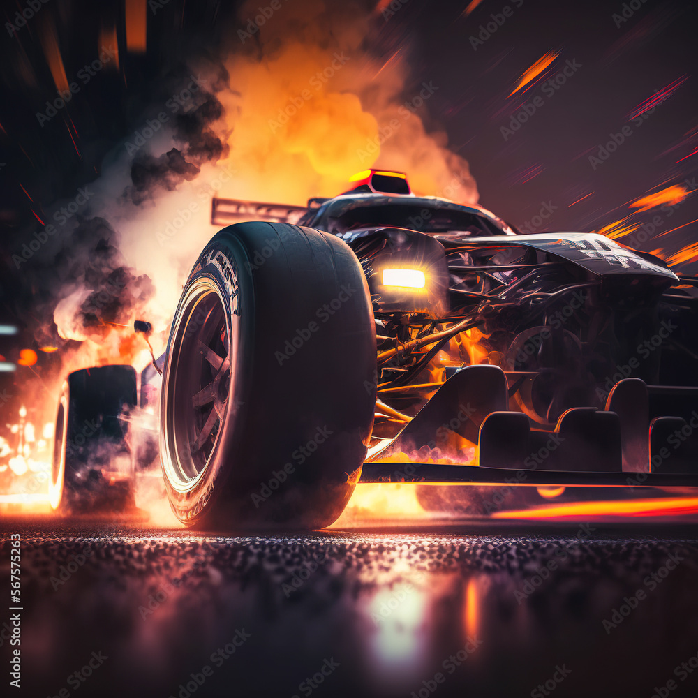 Stockillustratie Car in race track at night, Drag racing car at the ...