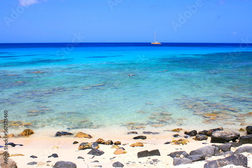 Obraz na płótnie Secluded turquoise beach in Aruba, Caribbean Blue sea, Duth Antilles w salonie