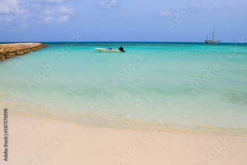 Secluded turquoise beach in Aruba, Caribbean Blue sea, Duth Antilles