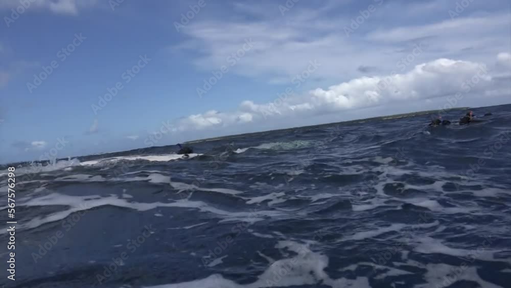 Humpback whale whale waves a fin out of the water in ocean. Sea animals Megaptera Novaeangliae dives on background of water surface. Humpback whale whale waves a fin out of the water in ocean. Sea animals Megaptera Novaeangliae dives on background of water surface.