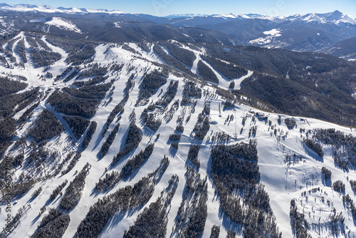 Aerial view of ski slopes near Vail, Colorado, USA in Winter. photo