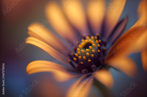 A beautiful flower blossoming in macro closeup. Generative AI.