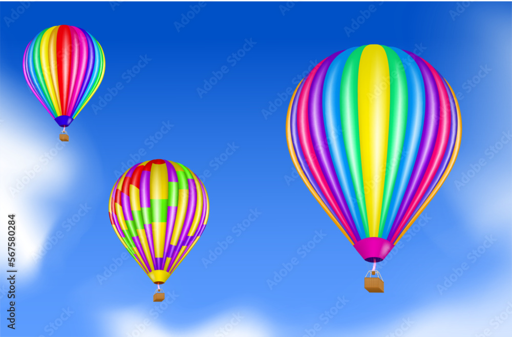 Fototapeta premium colorful hot air balloon with basket isolated 3D illustration