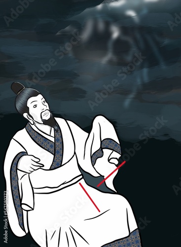 Ancient China, the Three Kingdoms period, famous historical figures, Liu Bei, famous historical stories, When lightning strikes, Liu Bei dropped his chopsticks in shock.  photo