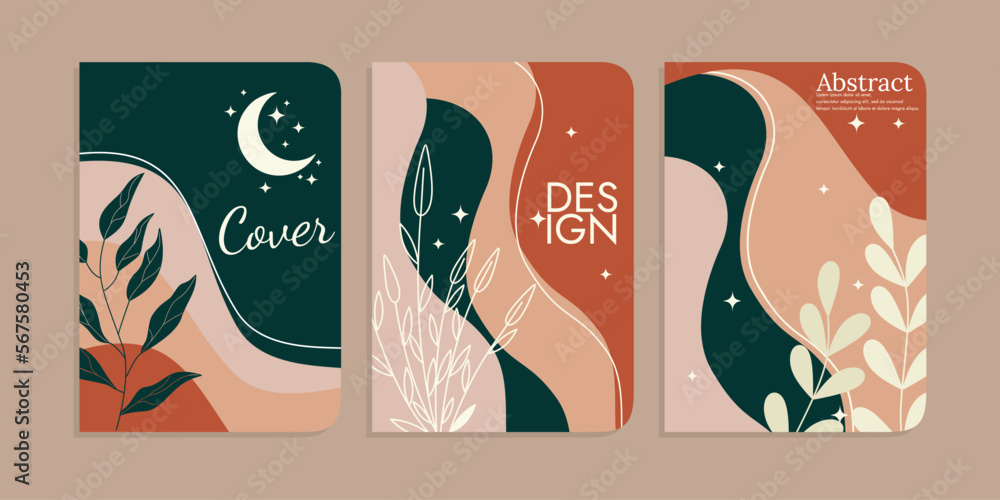 set of book cover designs with hand drawn floral decorations. aesthetic