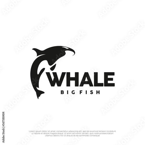 orca whale logo jumping from water design vector illustration