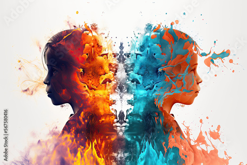 Boy and Girl. Fire and Ice. The contrast between warm and cold. Generative AI. This image is not based on any original image, character or person