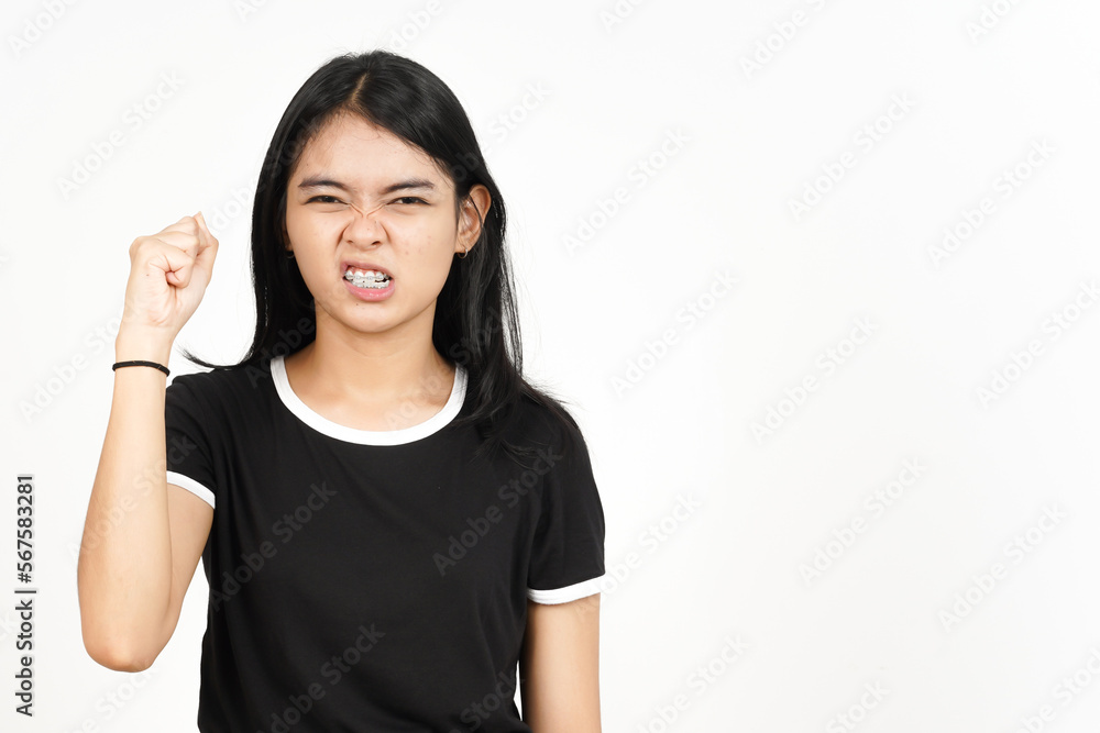 Angry face and Showing fist Of Beautiful Asian Woman Isolated On White Background Angry face and Showing fist Of Beautiful Asian Woman Isolated On White Background
