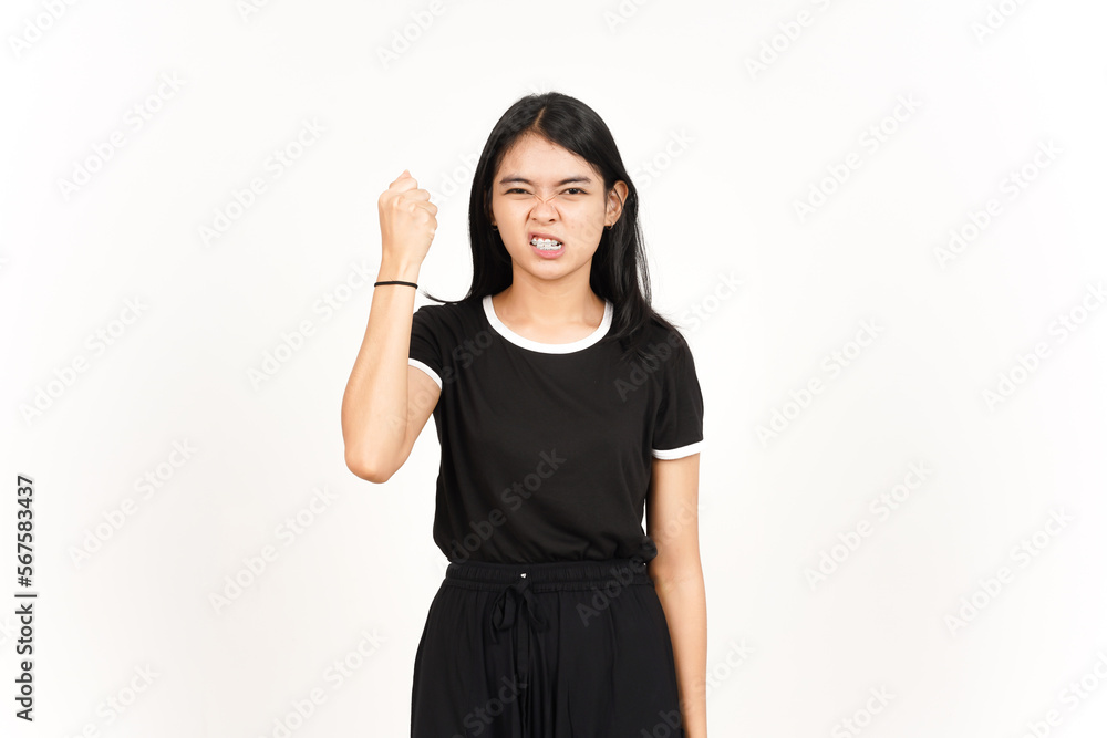 Angry face and Showing fist Of Beautiful Asian Woman Isolated On White Background Angry face and Showing fist Of Beautiful Asian Woman Isolated On White Background