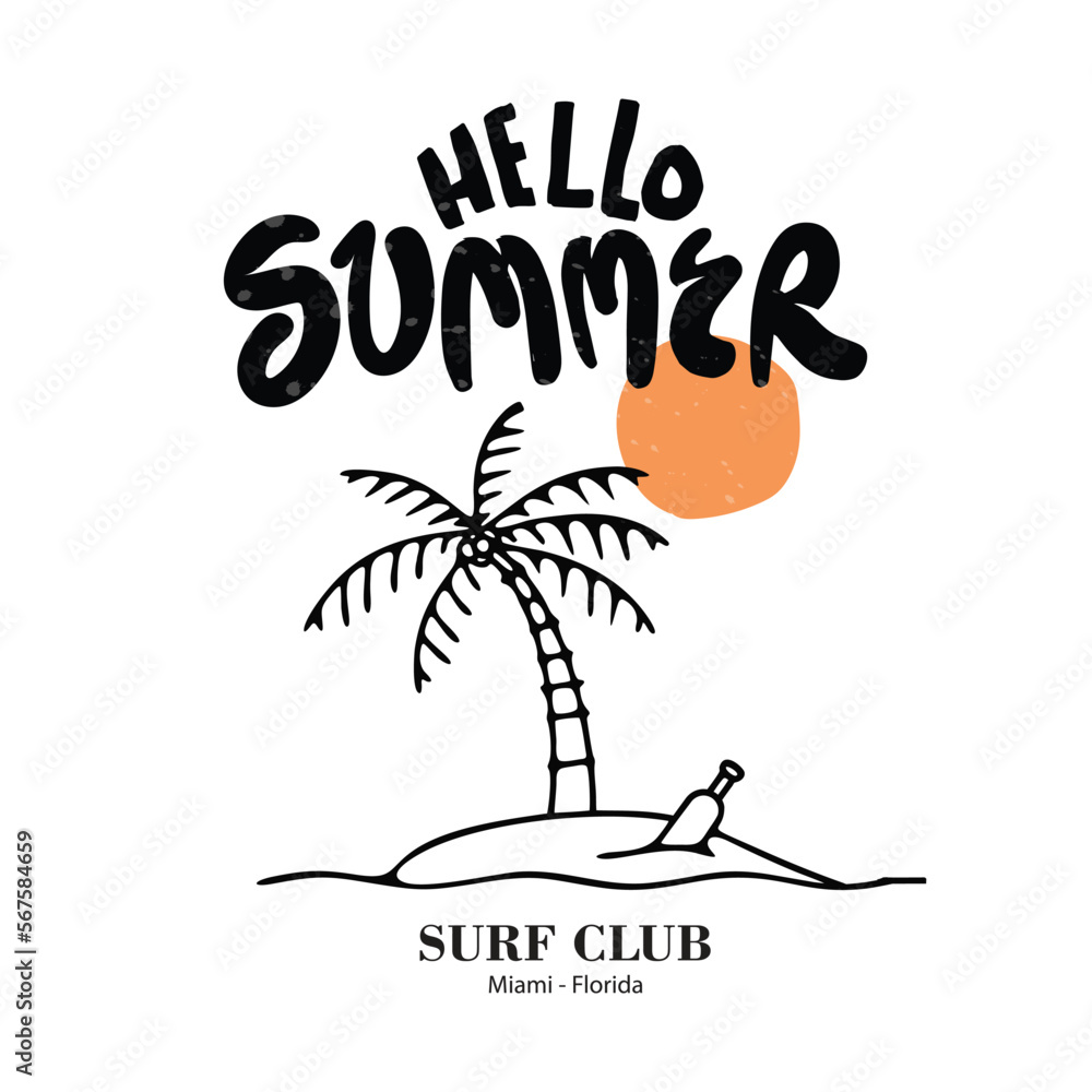 Naklejka premium Vector illustration surfing theme badge design. For t-shirt prints, posters, stickers and other uses. 