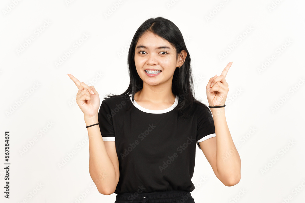 Showing Product and Pointing Left Right Side or two side Of Beautiful Asian Woman Isolated On White Showing Product and Pointing Left Right Side or two side Of Beautiful Asian Woman Isolated On White