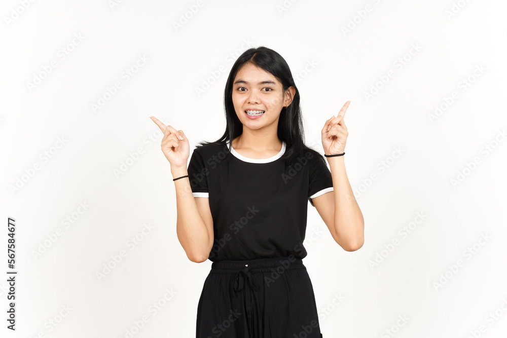 Showing Product and Pointing Left Right Side or two side Of Beautiful Asian Woman Isolated On White Showing Product and Pointing Left Right Side or two side Of Beautiful Asian Woman Isolated On White