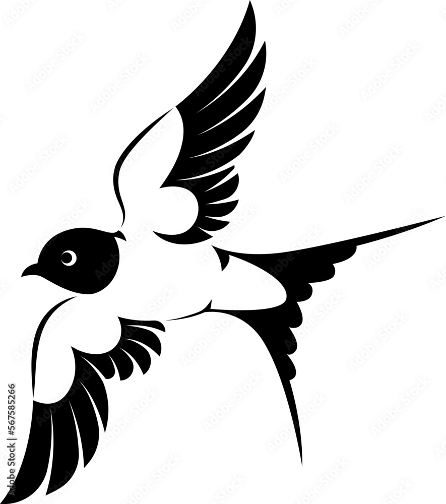 Fototapeta premium black swallow drawing spreading wings, Flat design bird symbol