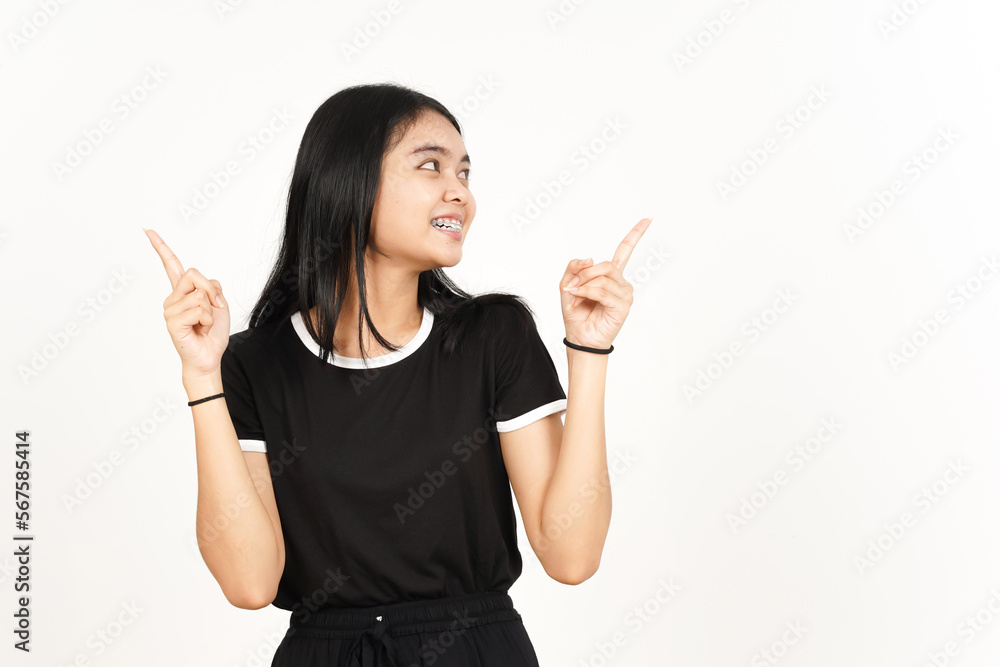 Showing Product and Pointing Left Right Side or two side Of Beautiful Asian Woman Isolated On White Showing Product and Pointing Left Right Side or two side Of Beautiful Asian Woman Isolated On White