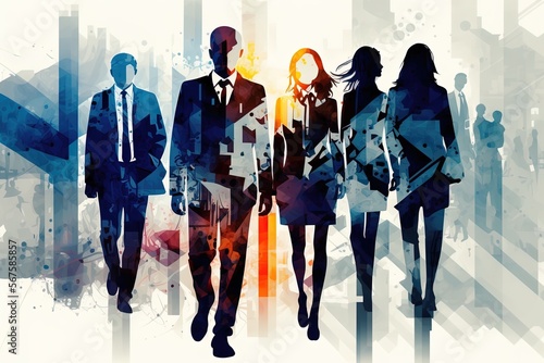 Silhouette of business people doing business pose activity background in abstract art and color generative ai