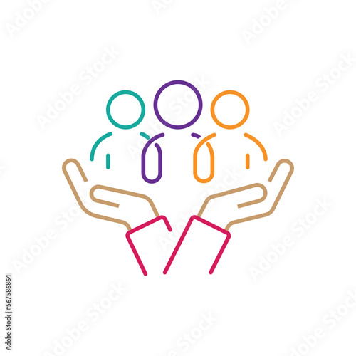 inclusion social equity icon, help or support employee, gender equality, community care, age and culture diversity, people group save, thin line symbol - editable stroke vector illustration photo