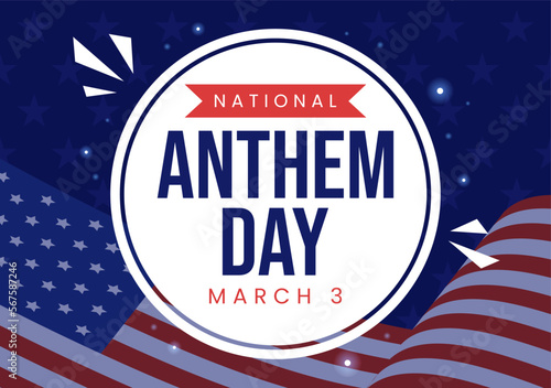 National Anthem Day on March 3 Illustration with United States of America Flag for Web Banner or Landing Page in Flat Cartoon Hand Drawn Template
