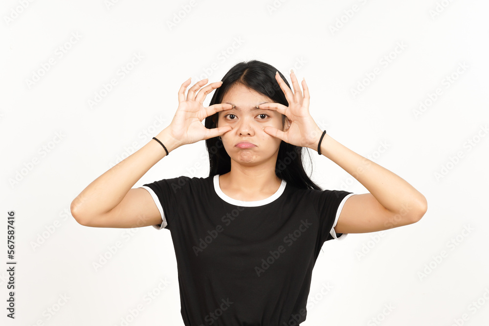 Trying open the eyes Of Beautiful Asian Woman Isolated On White Background Trying open the eyes Of Beautiful Asian Woman Isolated On White Background